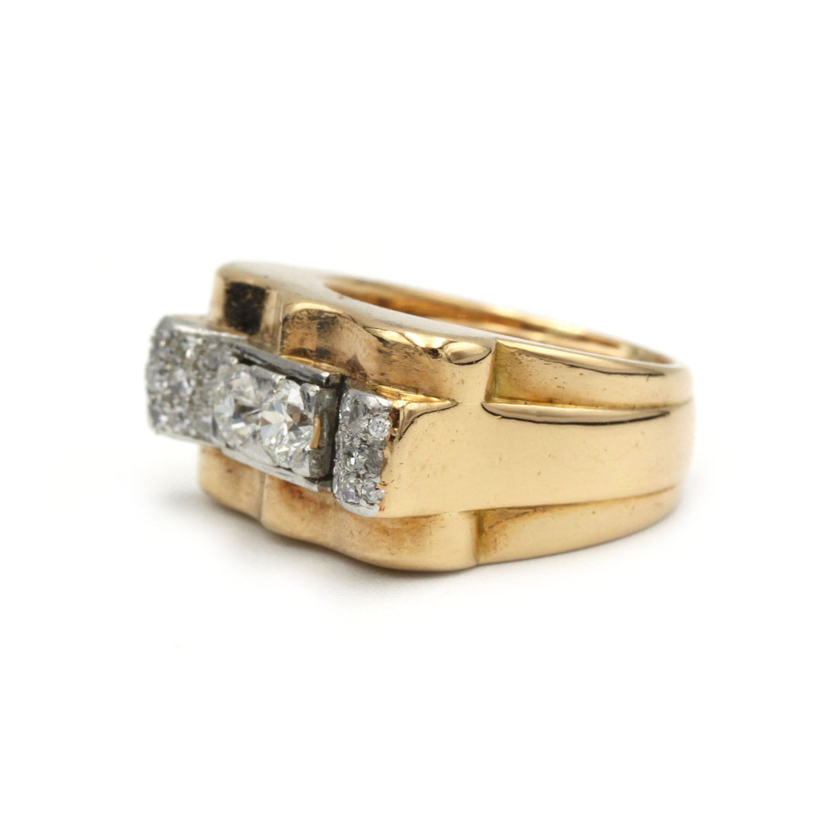 Bague Tank - Or, platine et diamants