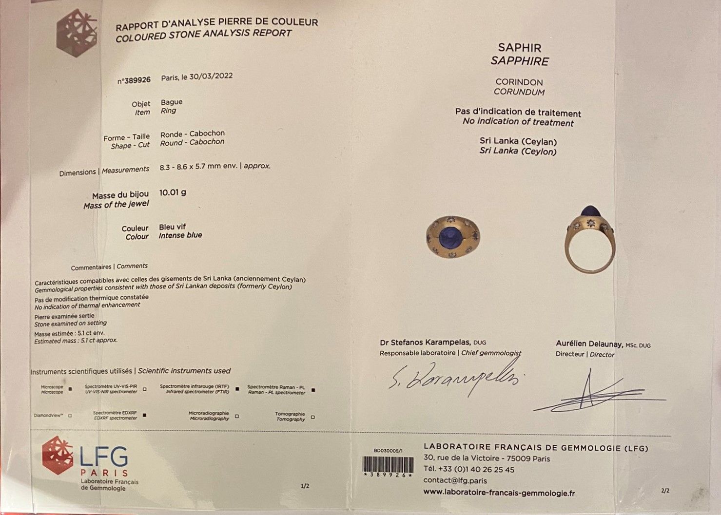 Dome ring in yellow gold and sapphire