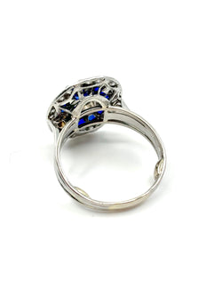 Bague Art Déco diamants et pierres bleues