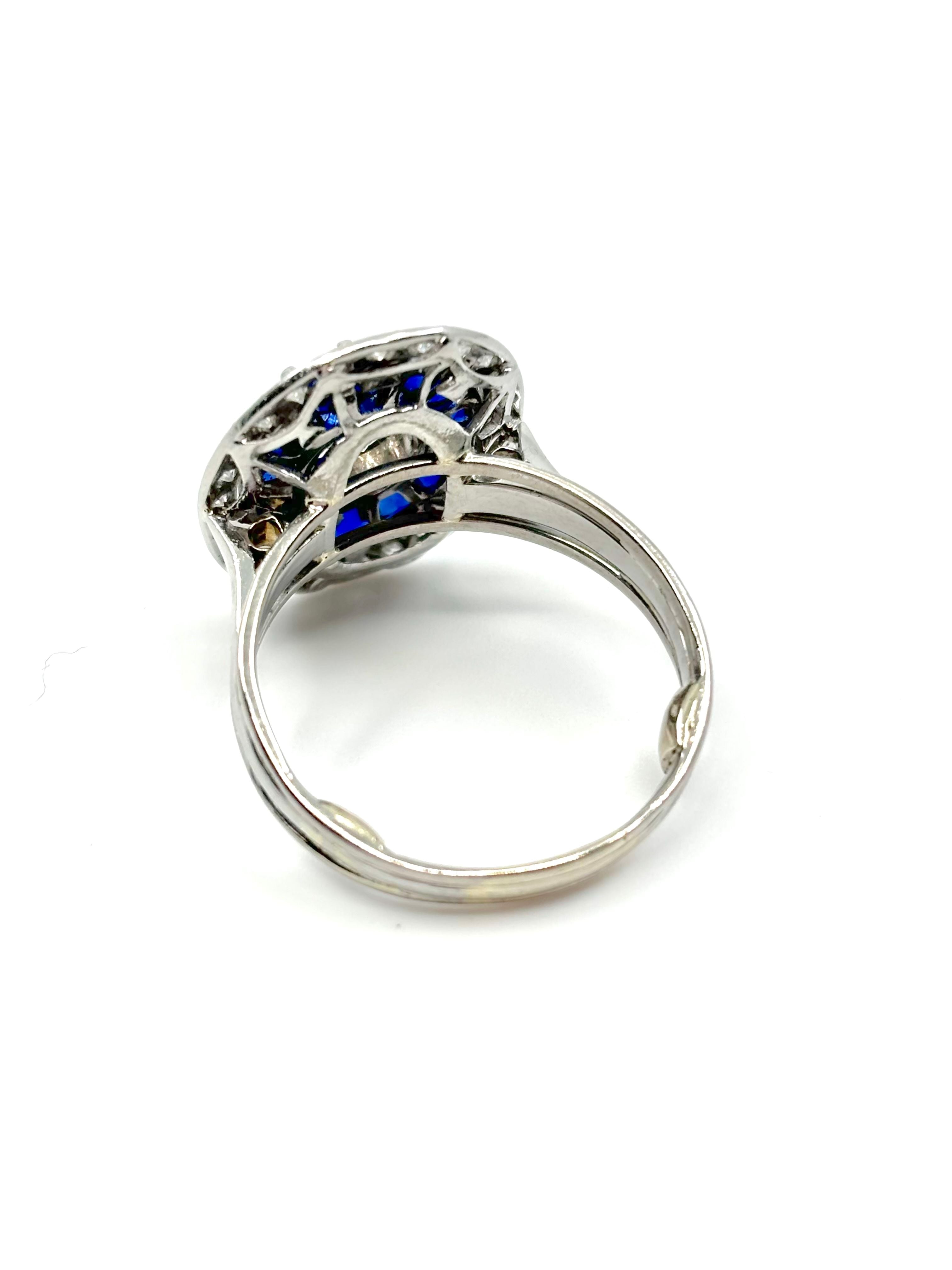 Bague Art Déco diamants et pierres bleues