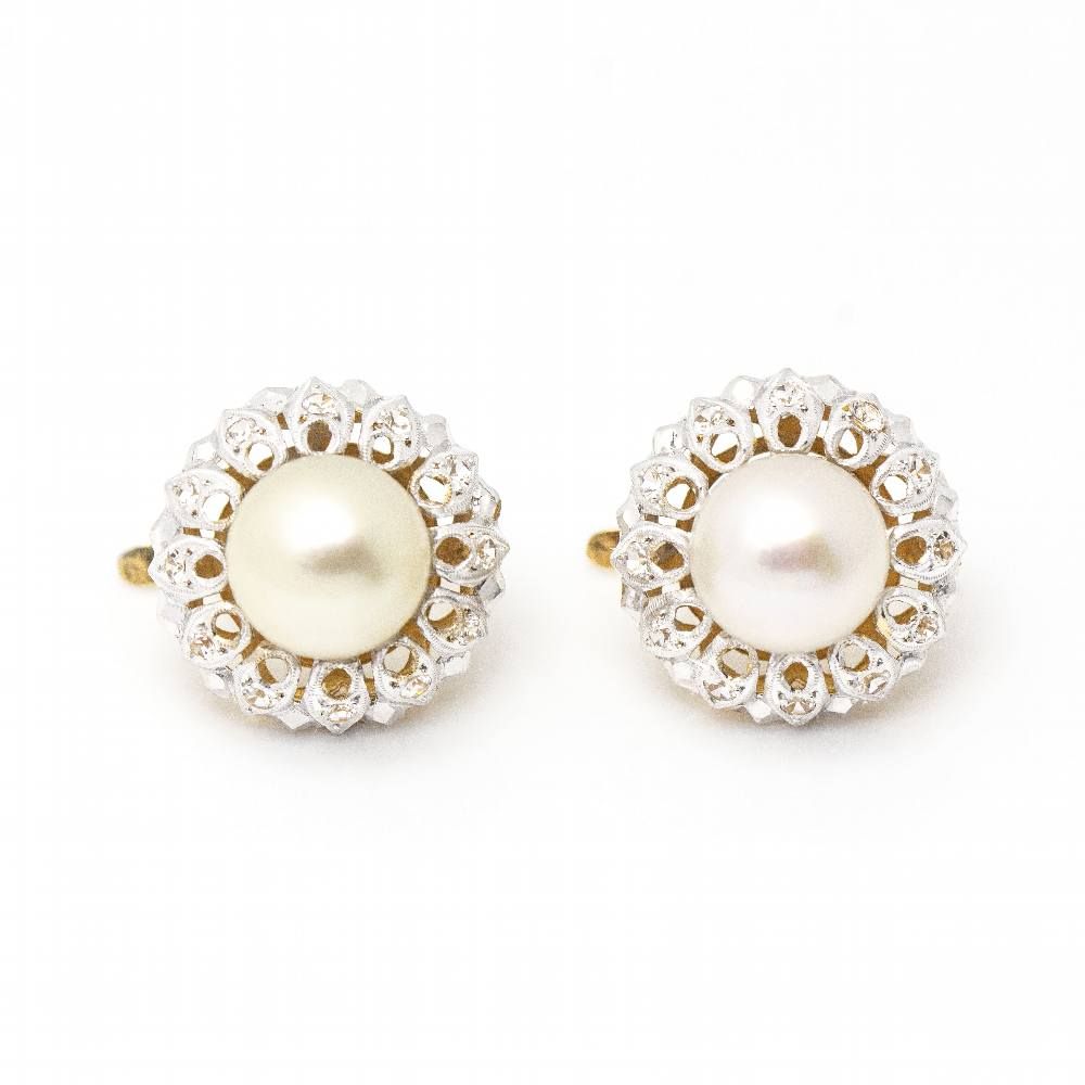 Boucles d'oreilles PLATIN avec perles et diamants