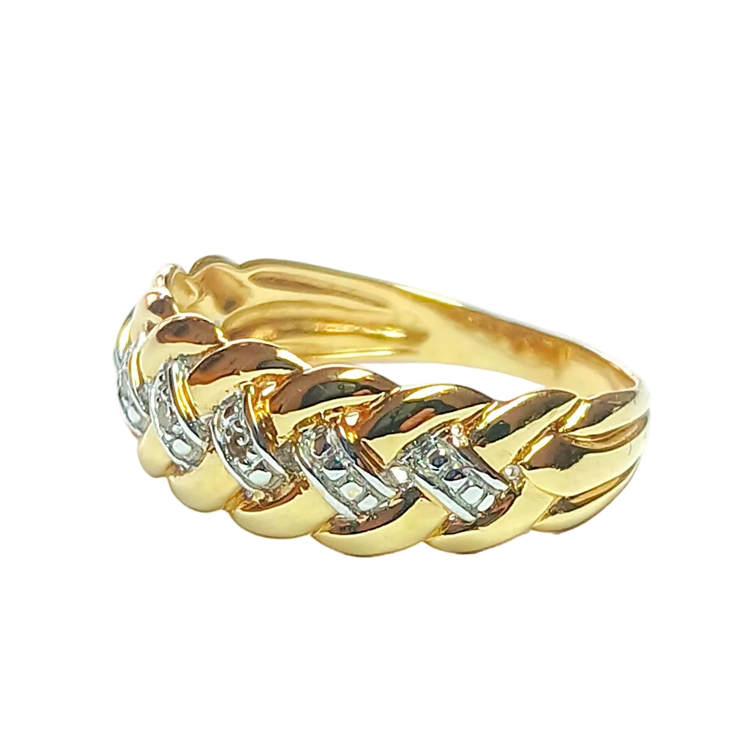 Bague tresse en or jaune et diamants