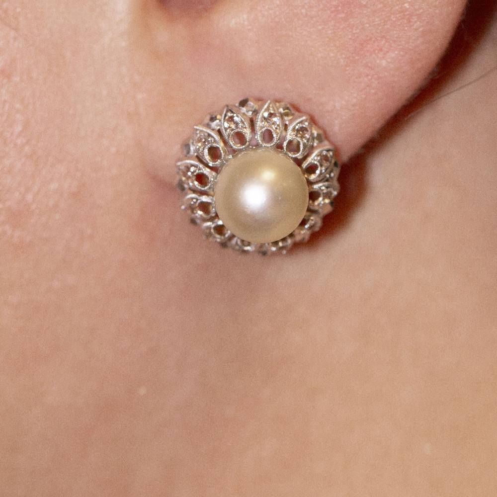 Boucles d'oreilles PLATIN avec perles et diamants