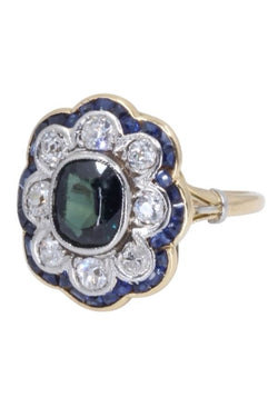 Marguerite saphirs et diamants en or jaune