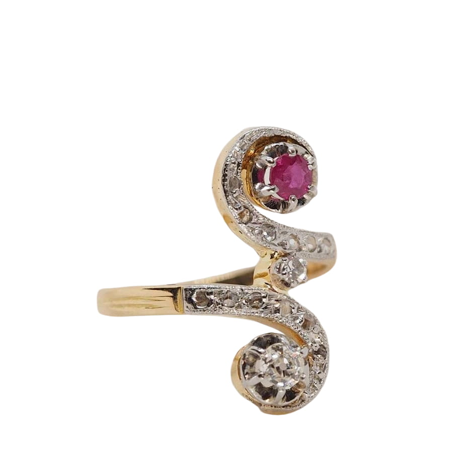 Bague Toi et Moi en or, rubis et diamants