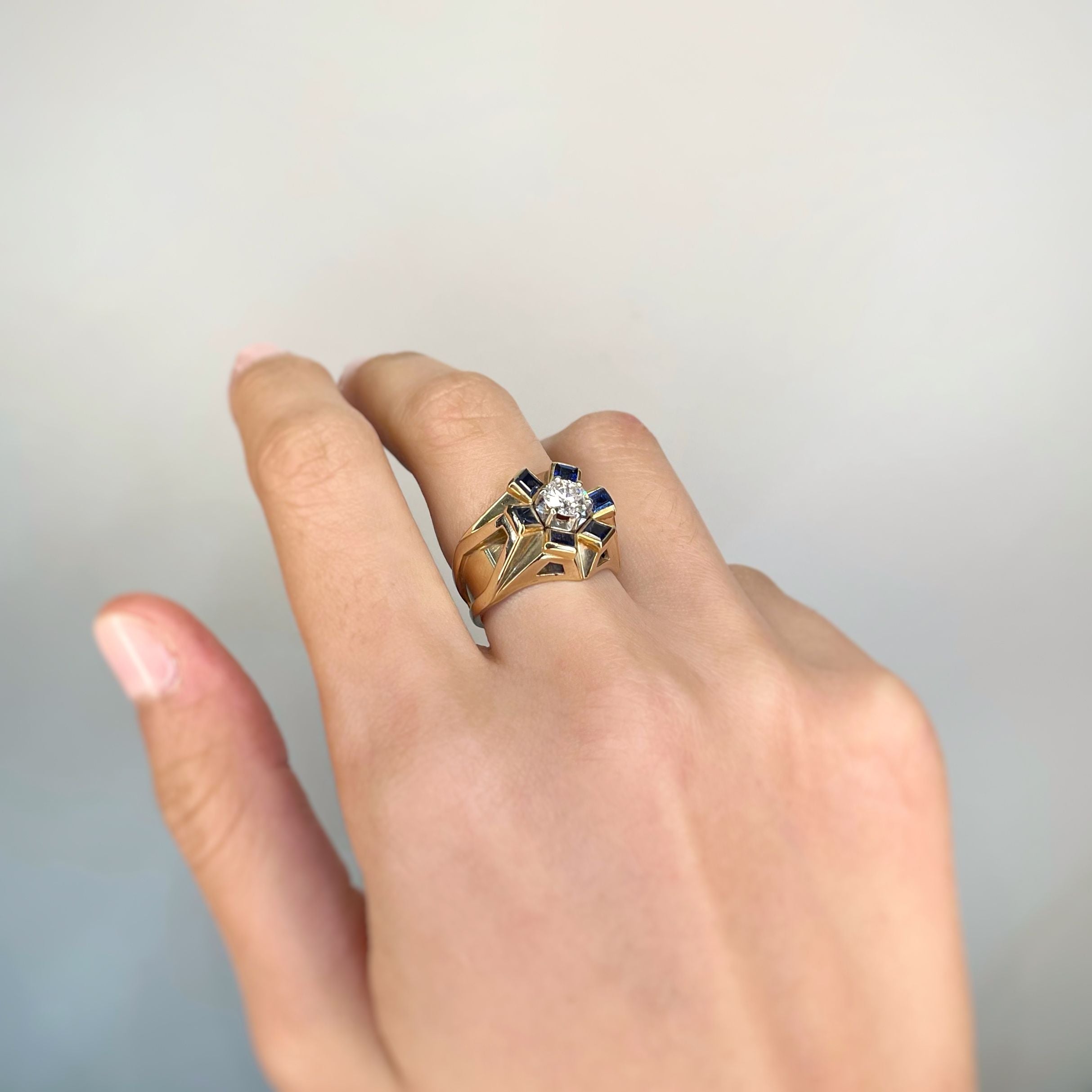 Bague - Or, Platine, Diamant et Saphirs