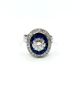 Bague Art Déco diamants et pierres bleues