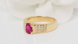 Bague en or jaune, rubis et diamants