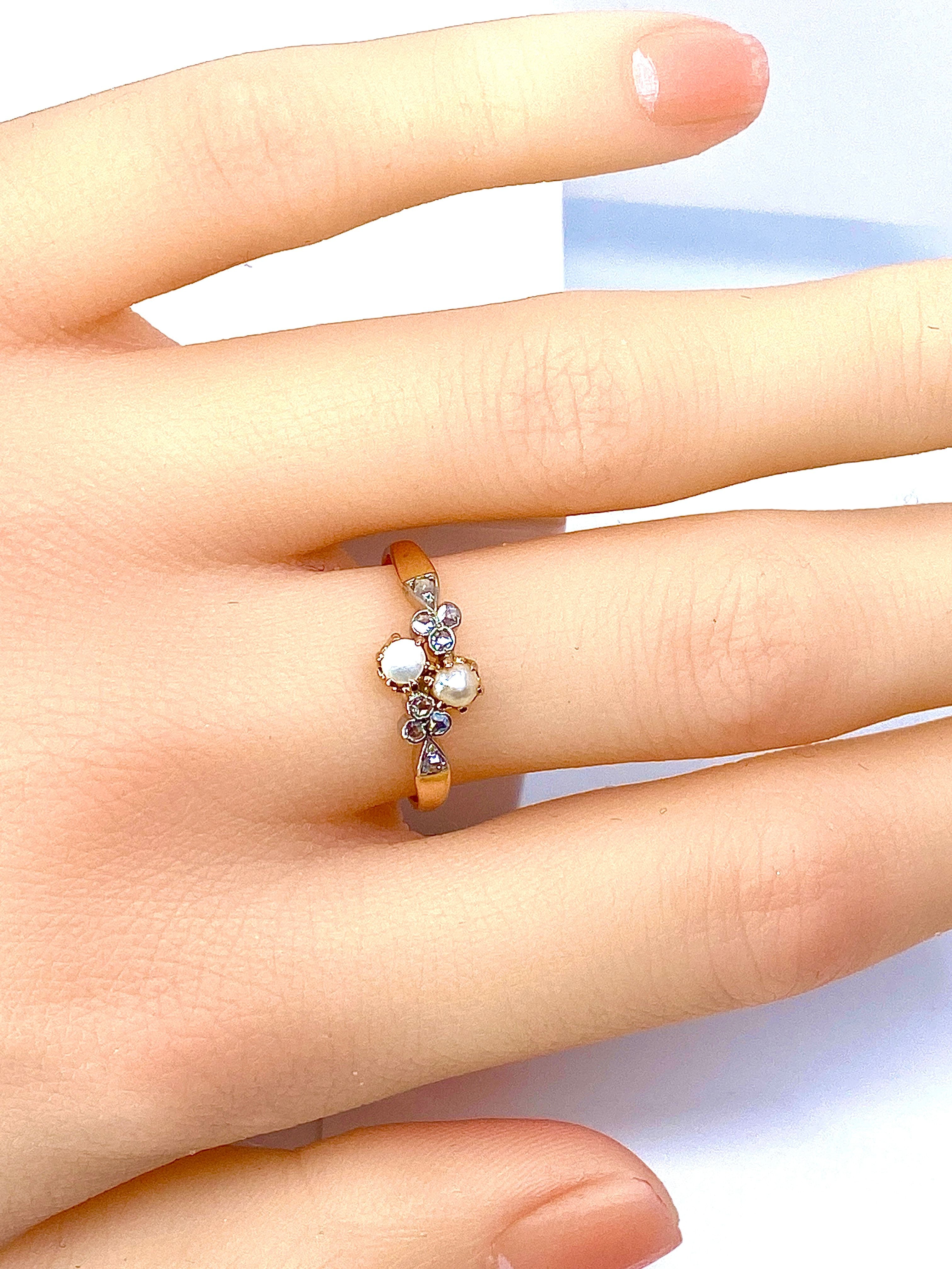 Bague en or rose perles et diamants