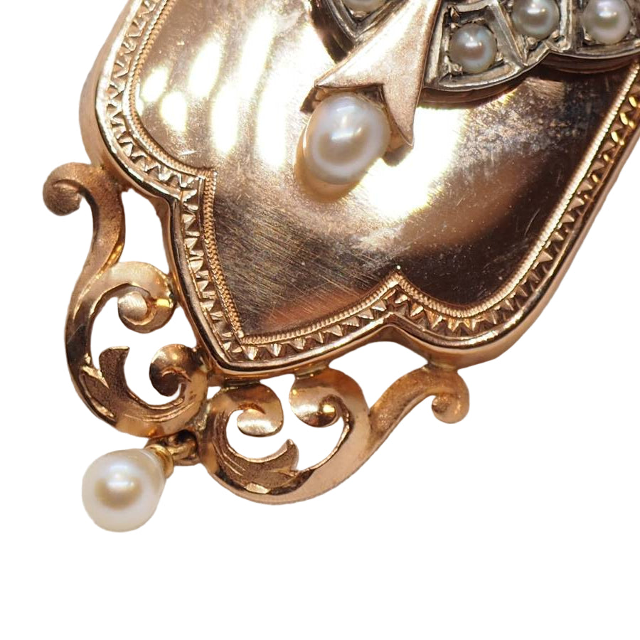 Broche pendentif Napoléon III en or rose, ornée de perles