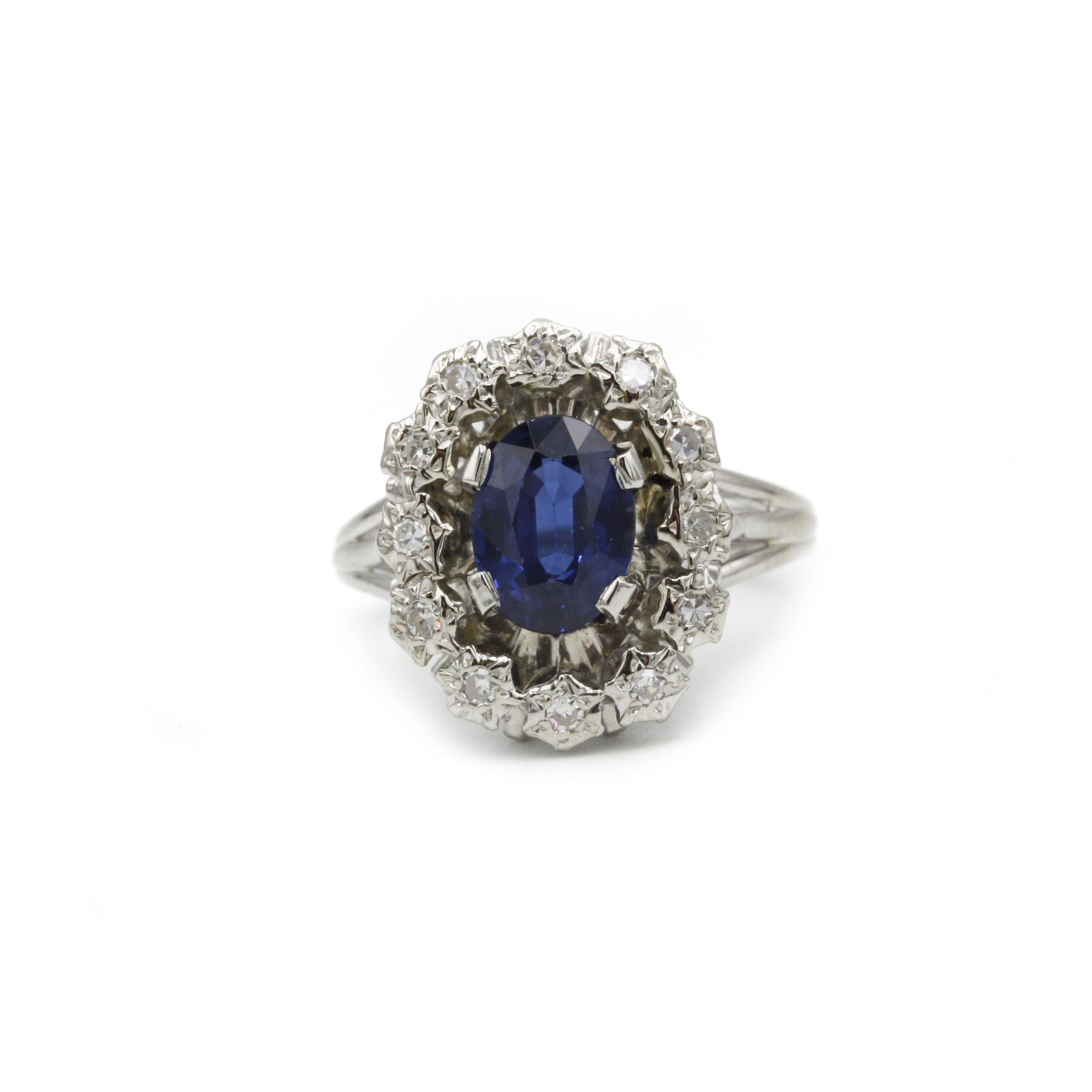 Bague - Or, Platine, Saphir & Diamants