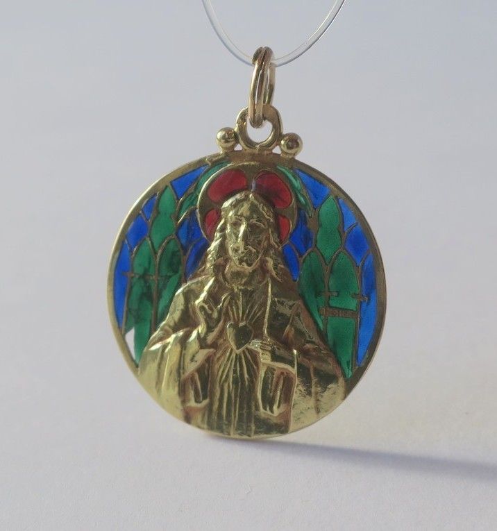 Pendentif BECKER Jésus Christ en or jaune et émail