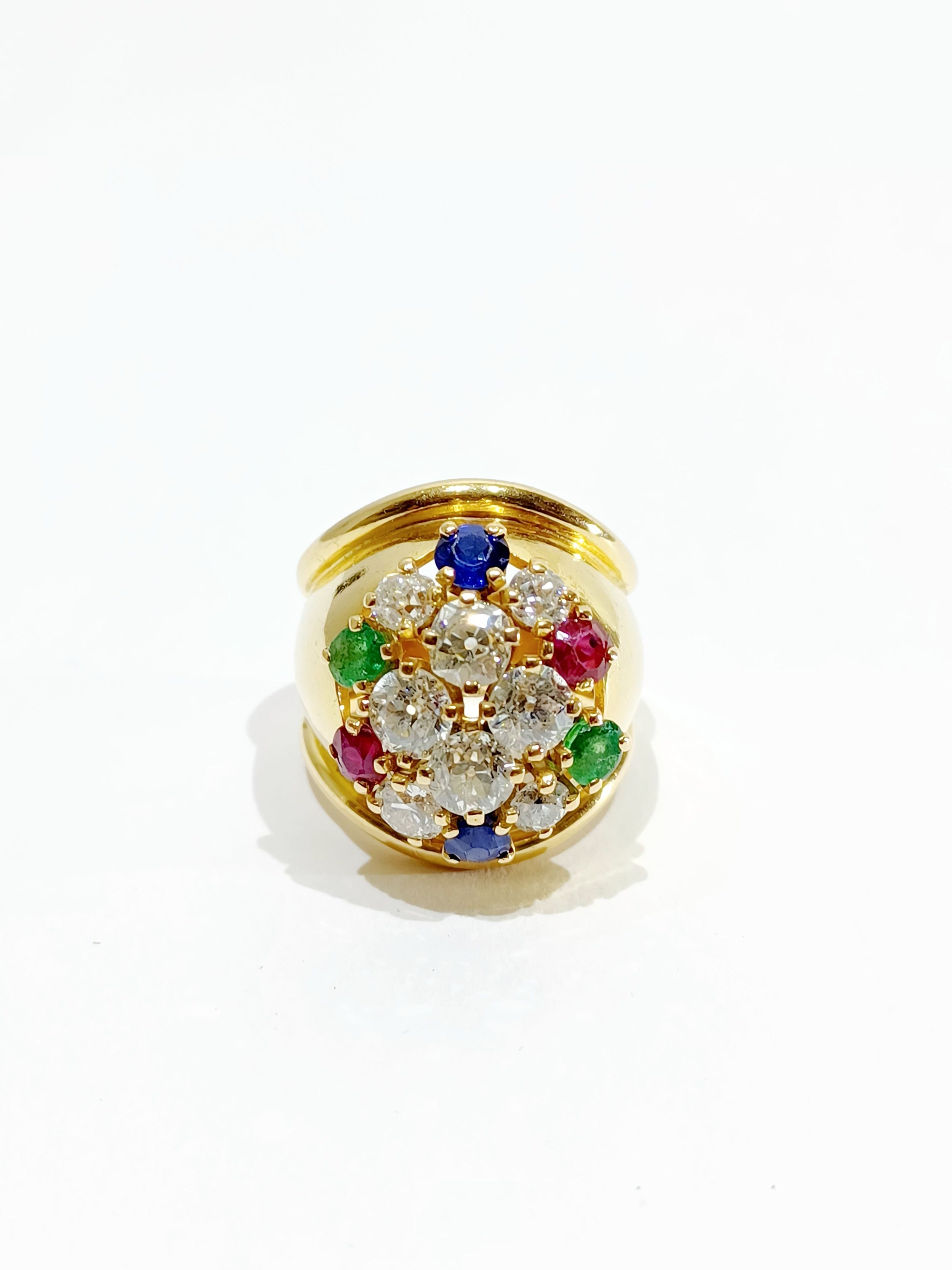 Bague En Or, Rubis, Diamants, Saphirs Et Emeraudes