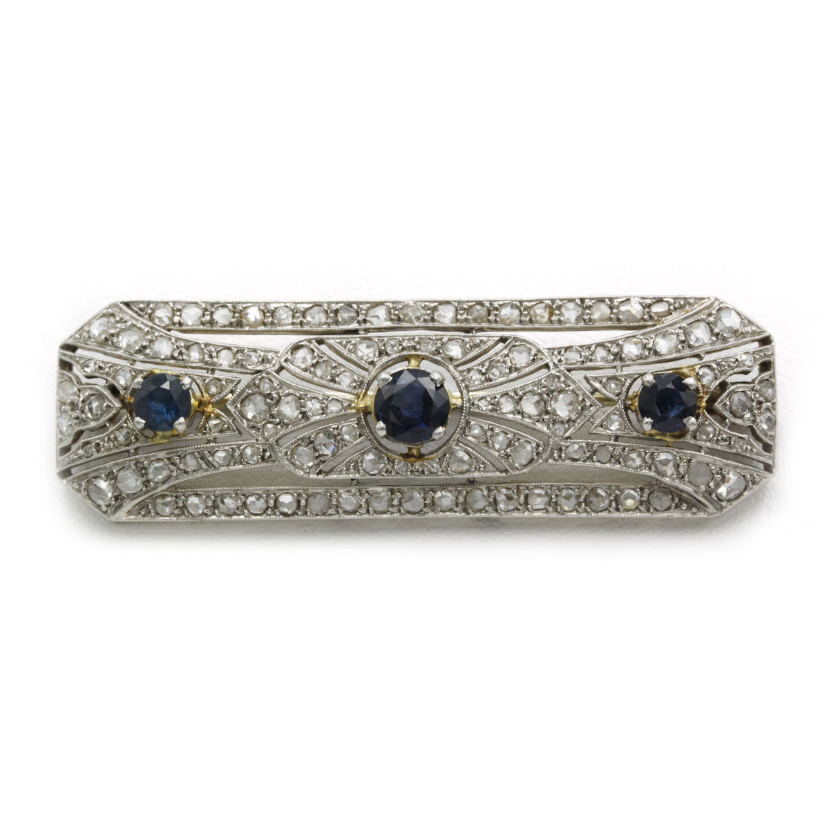 Broche - Or, Platine, Diamants & Saphirs