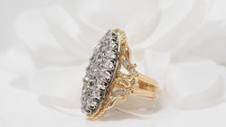 Marquise ring in yellow gold, silver and diamonds