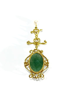 Brooch Pearl and jade pendant yellow gold