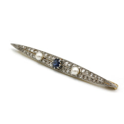 Broche - Or, platine, diamants, saphir et perles