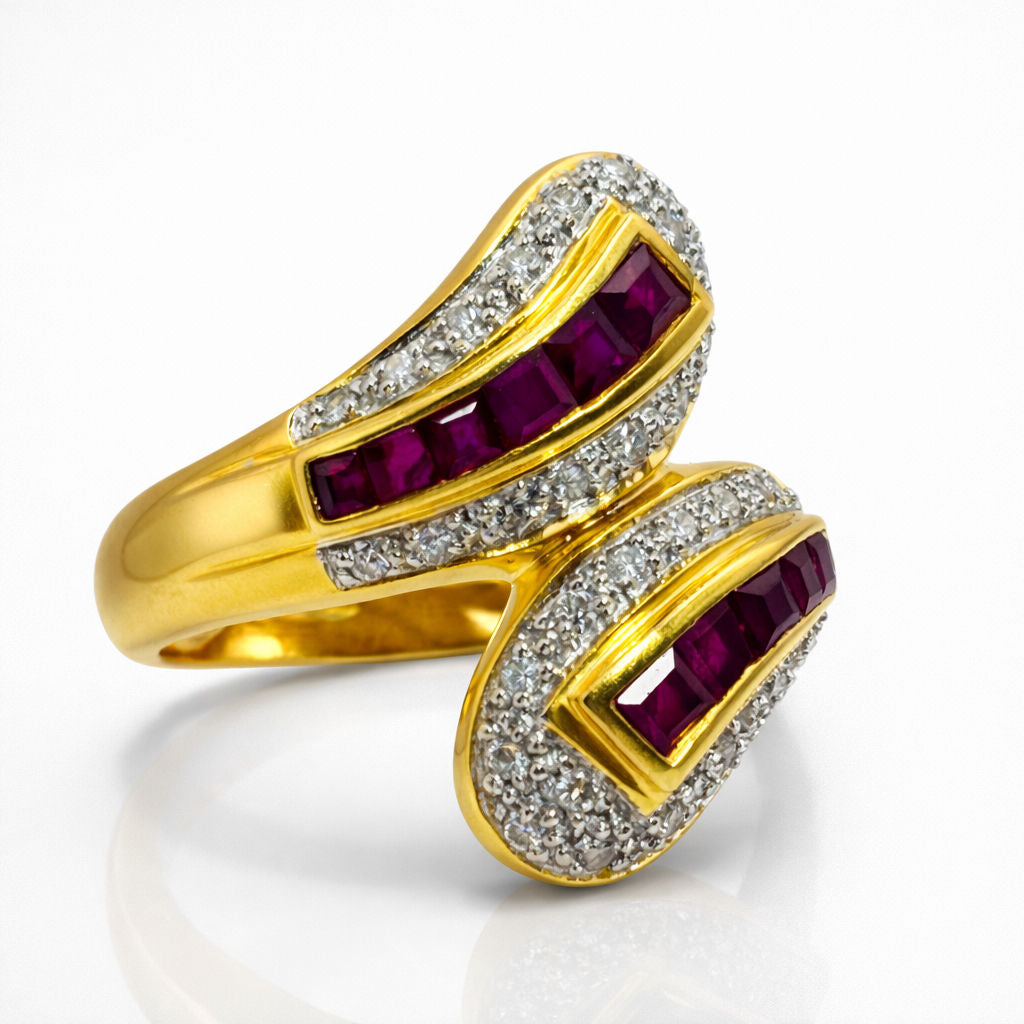 Ring Toi & Moi in yellow gold, ruby and diamonds