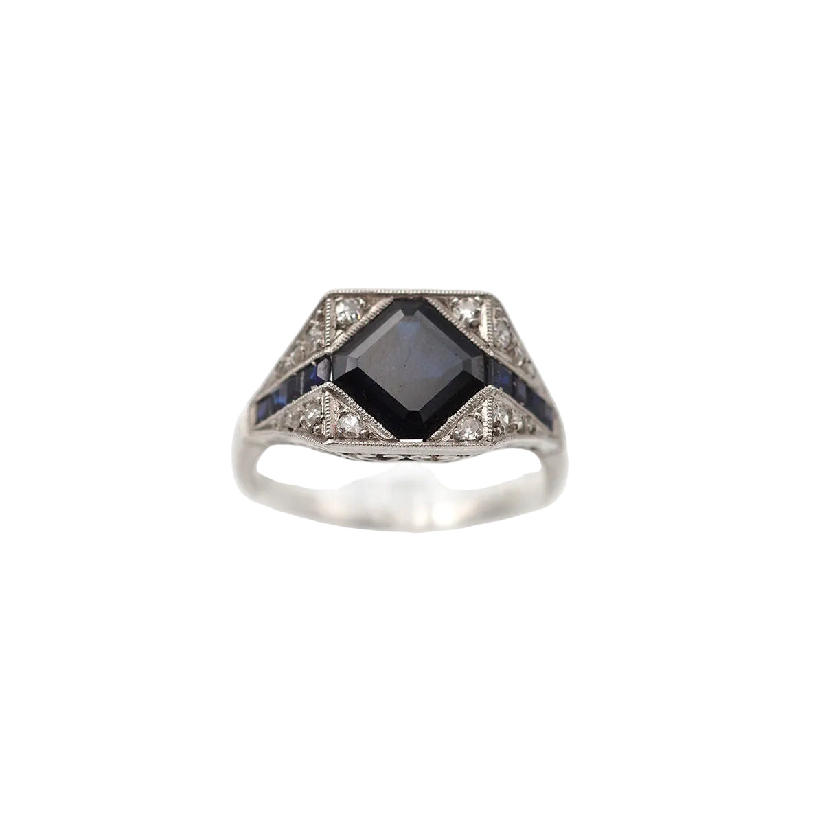 Bague ART DECO Saphir losange en platine