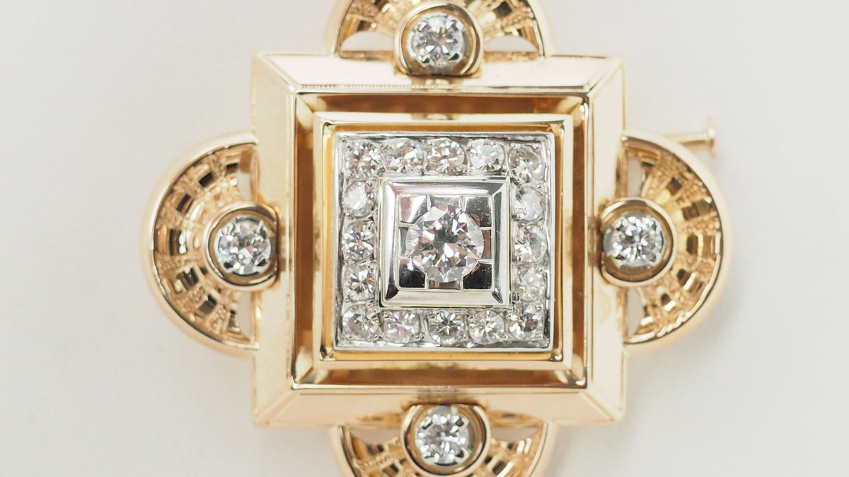 Broche pendentif ancienne en or jaune et diamants