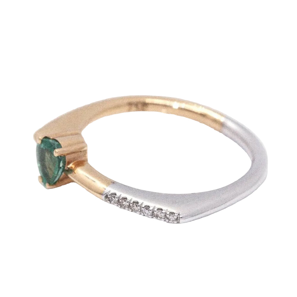 Bague Solitaire en or blanc, or rose, émeraude et diamants