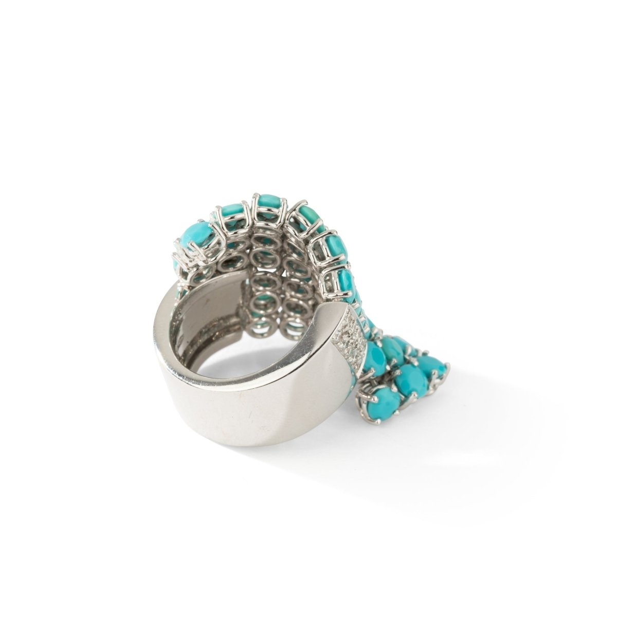 Bague Cocktail en or blanc, turquoise et diamant