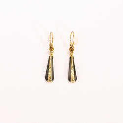 Onyx and yellow gold dangling sleeper earrings
