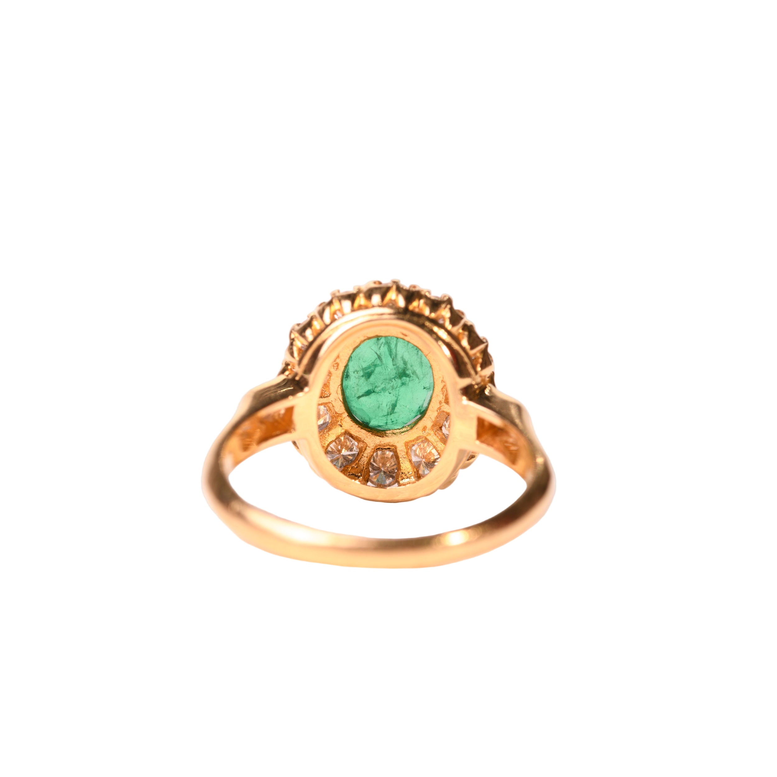 Bague Marguerite en or jaune, émeraude et diamants