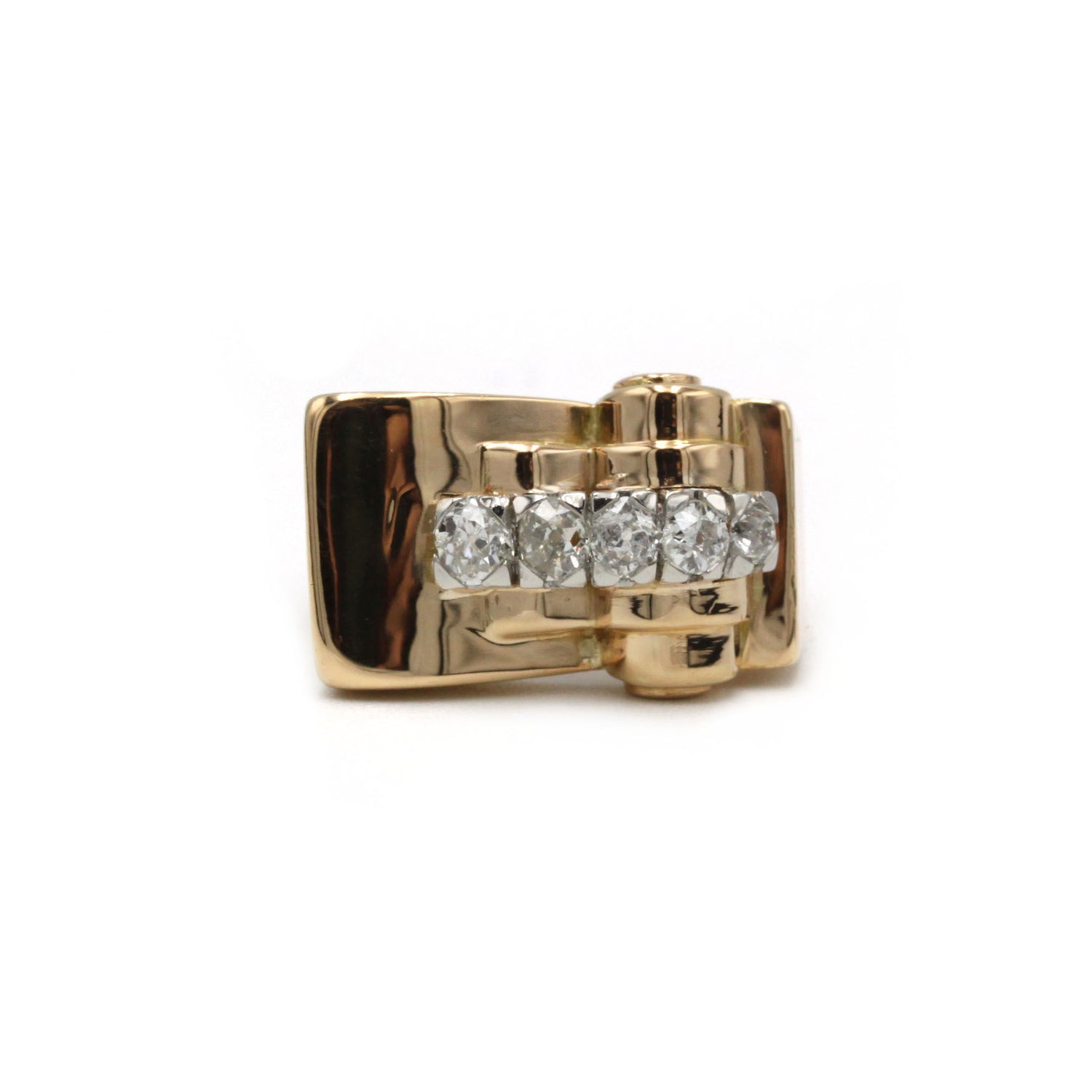 Bague Tank - Or, Platine & Diamants