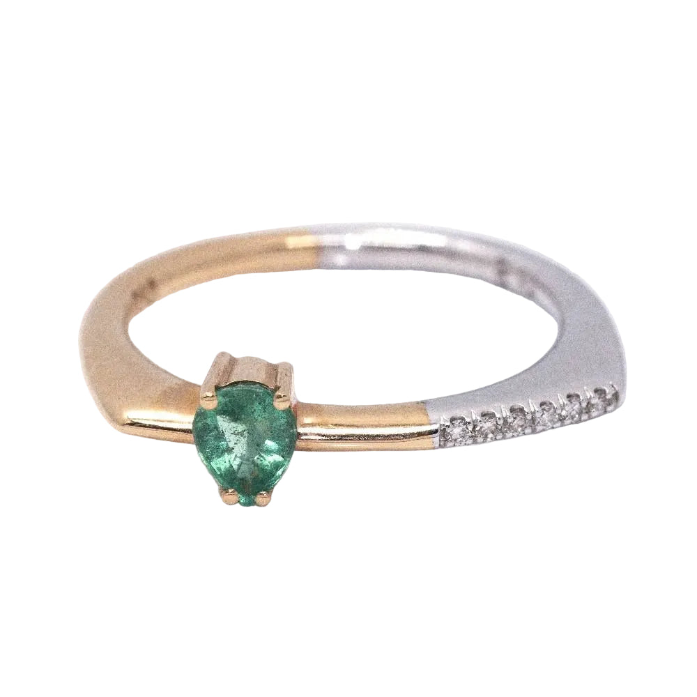 Bague Solitaire en or blanc, or rose, émeraude et diamants