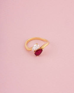 Ring Toi & Moi in yellow gold, ruby and diamond