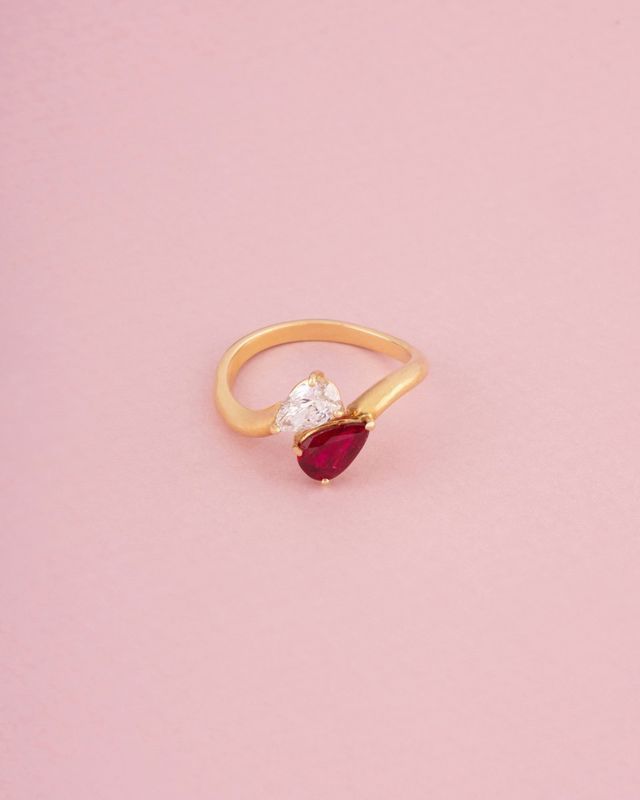 Ring Toi & Moi in yellow gold, ruby and diamond