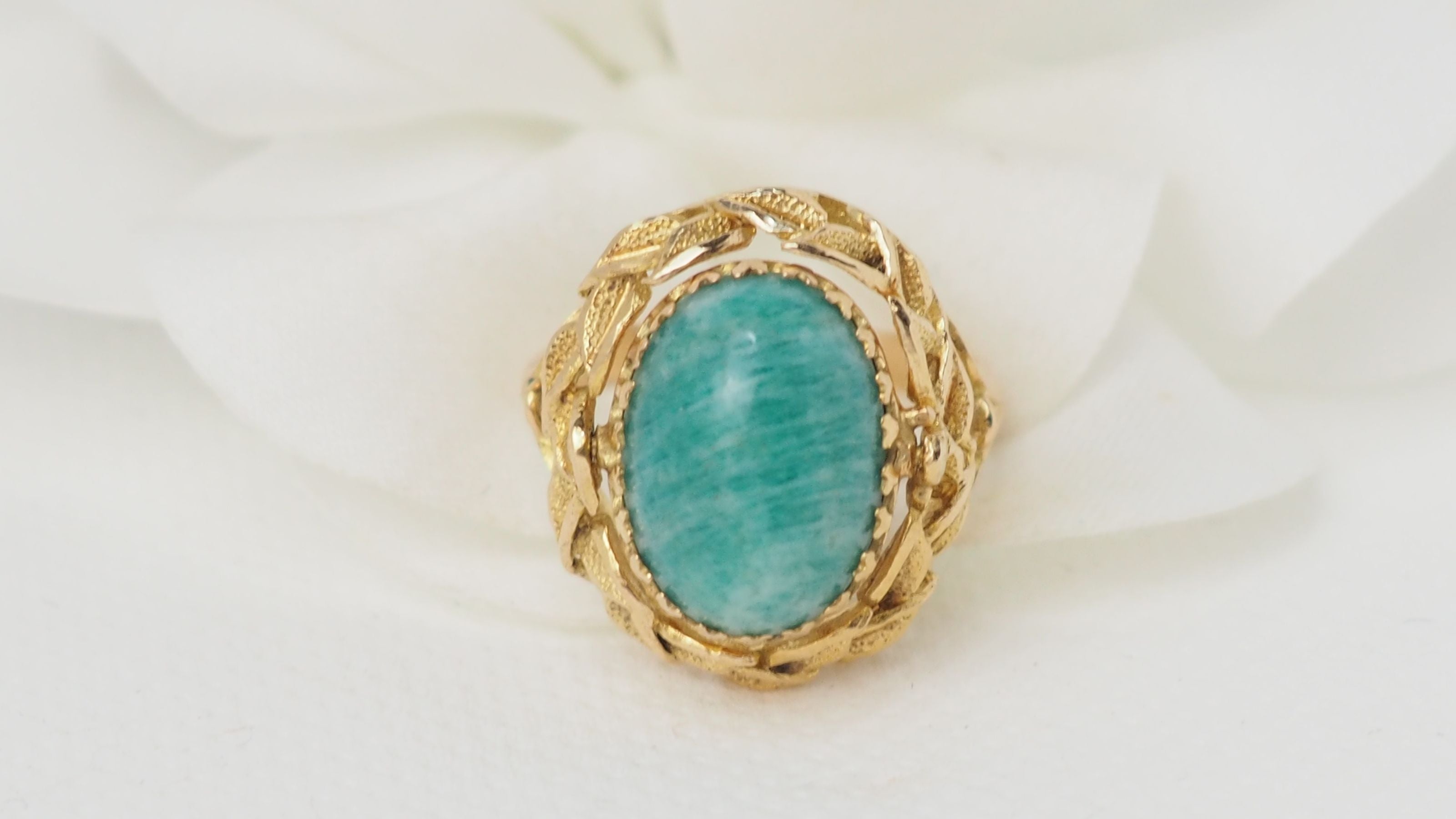 Bague Basculante En Or Jaune, Perles Et Amazonite