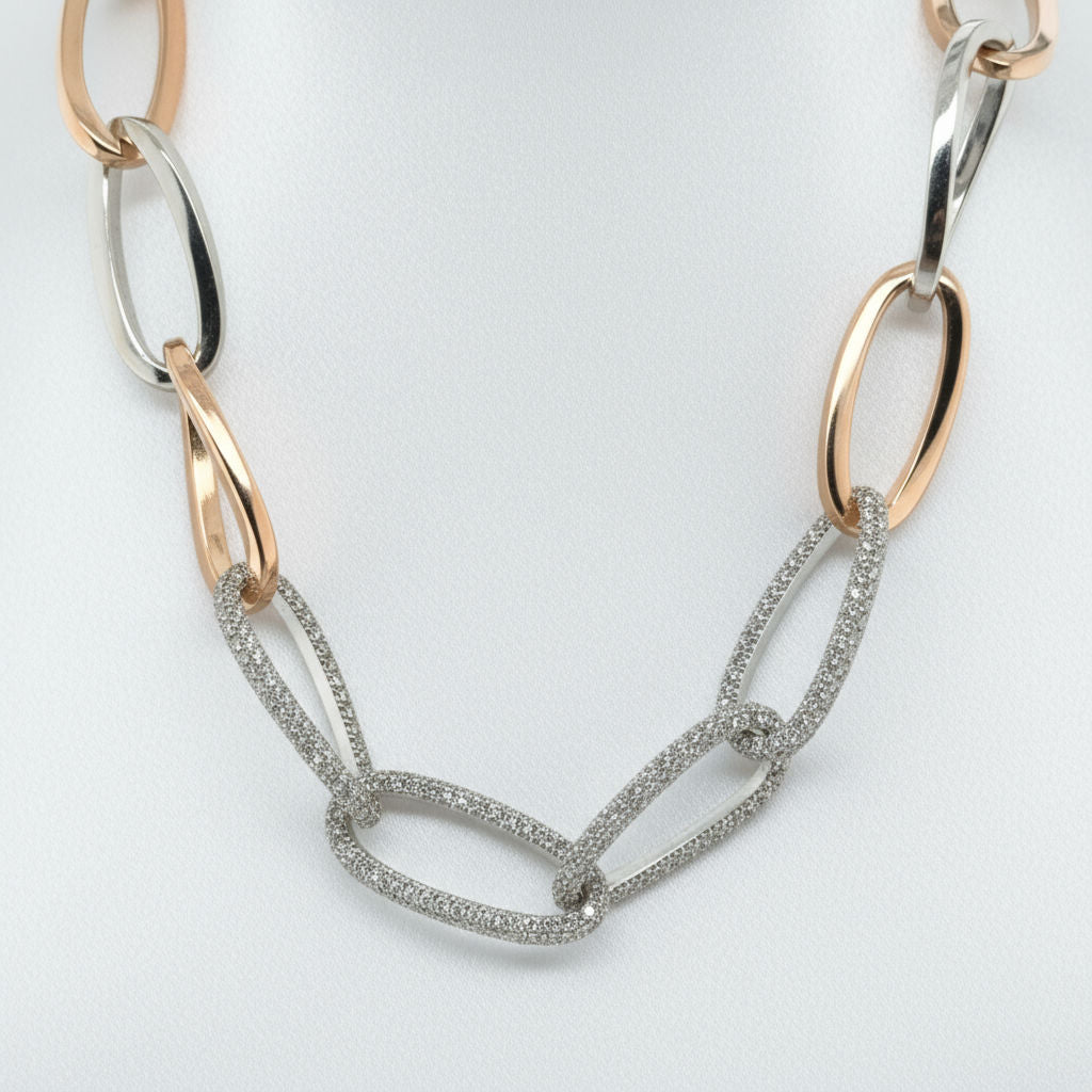 Collier Chaîne d’Ancre - Or blanc, Or rose et Diamants