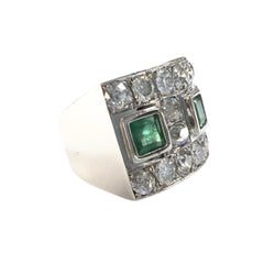 SORTIJA DISEÑO RETRO ÉPOCA 1950 de ORO 18 kts con DIAMANTES y ESMERALDAS