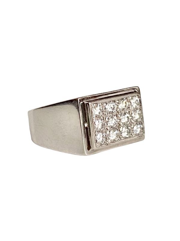 Bague Chevalière en or gris 18k et diamants