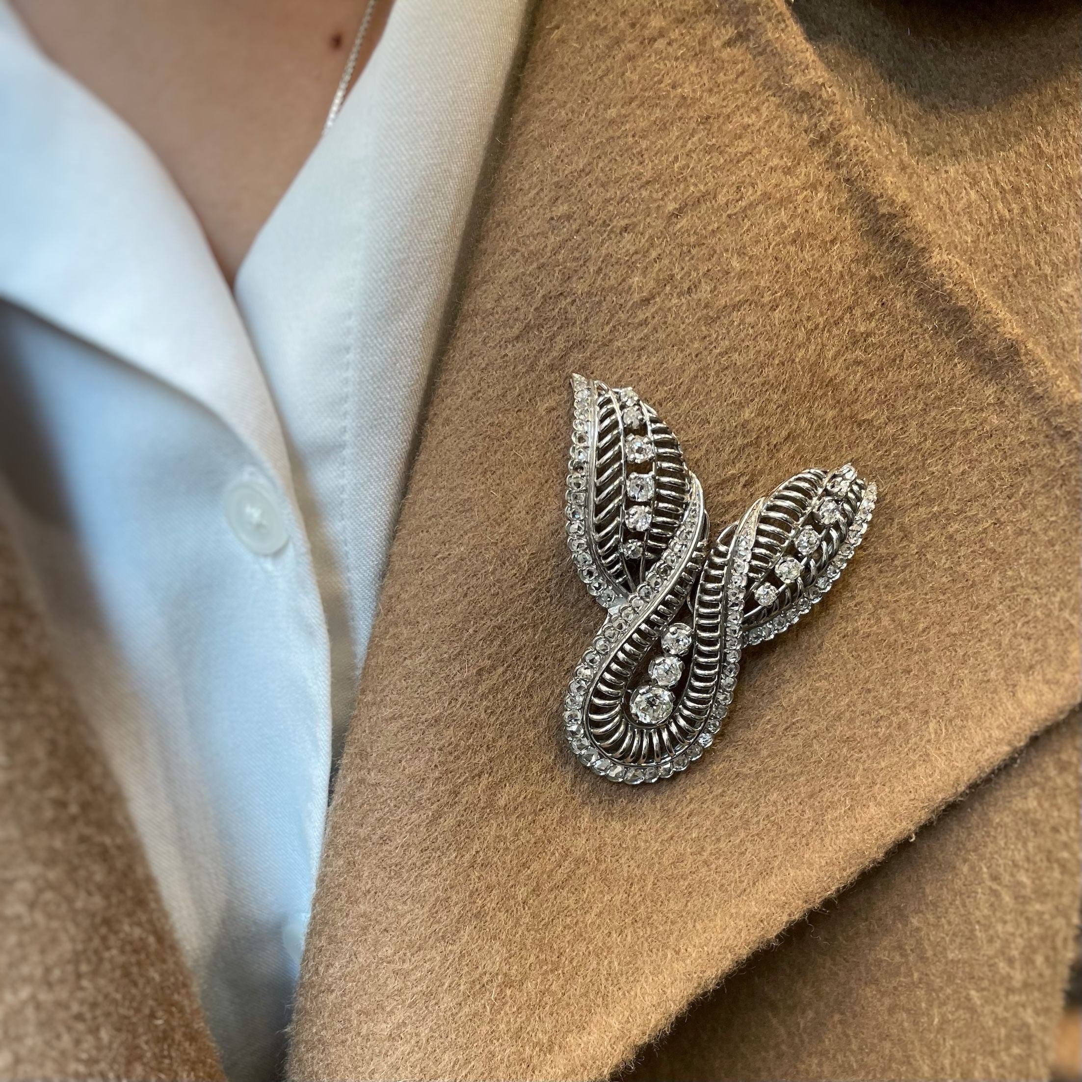 Broche - Or. Platine Et Diamants