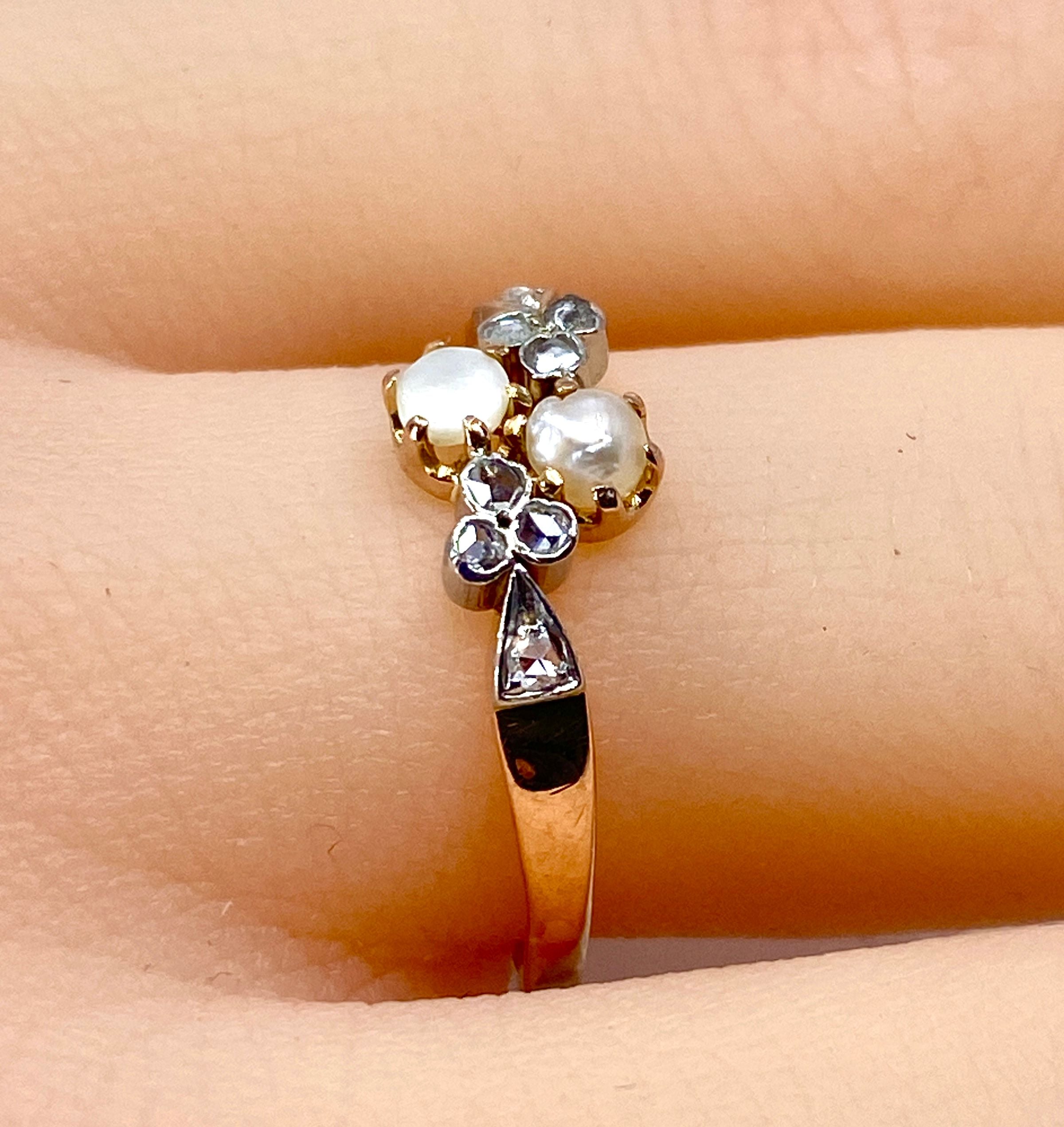 Bague en or rose perles et diamants