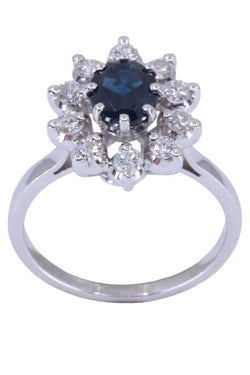 Bague marguerite saphir et diamants en or blanc