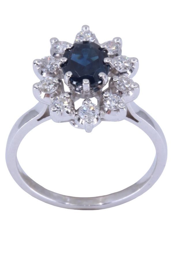 Bague marguerite saphir et diamants en or blanc