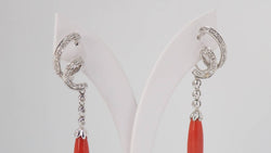 Pendants d'oreilles en or blanc, diamants et corail