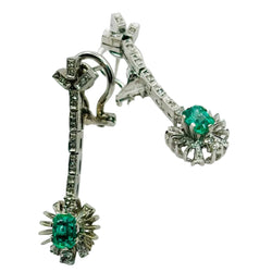 PENDIENTES LARGOS DE ORO CON ESMERALDAS Y DIAMANTES