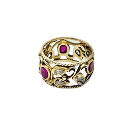 Bandeau ring in yellow gold, diamond and ruby