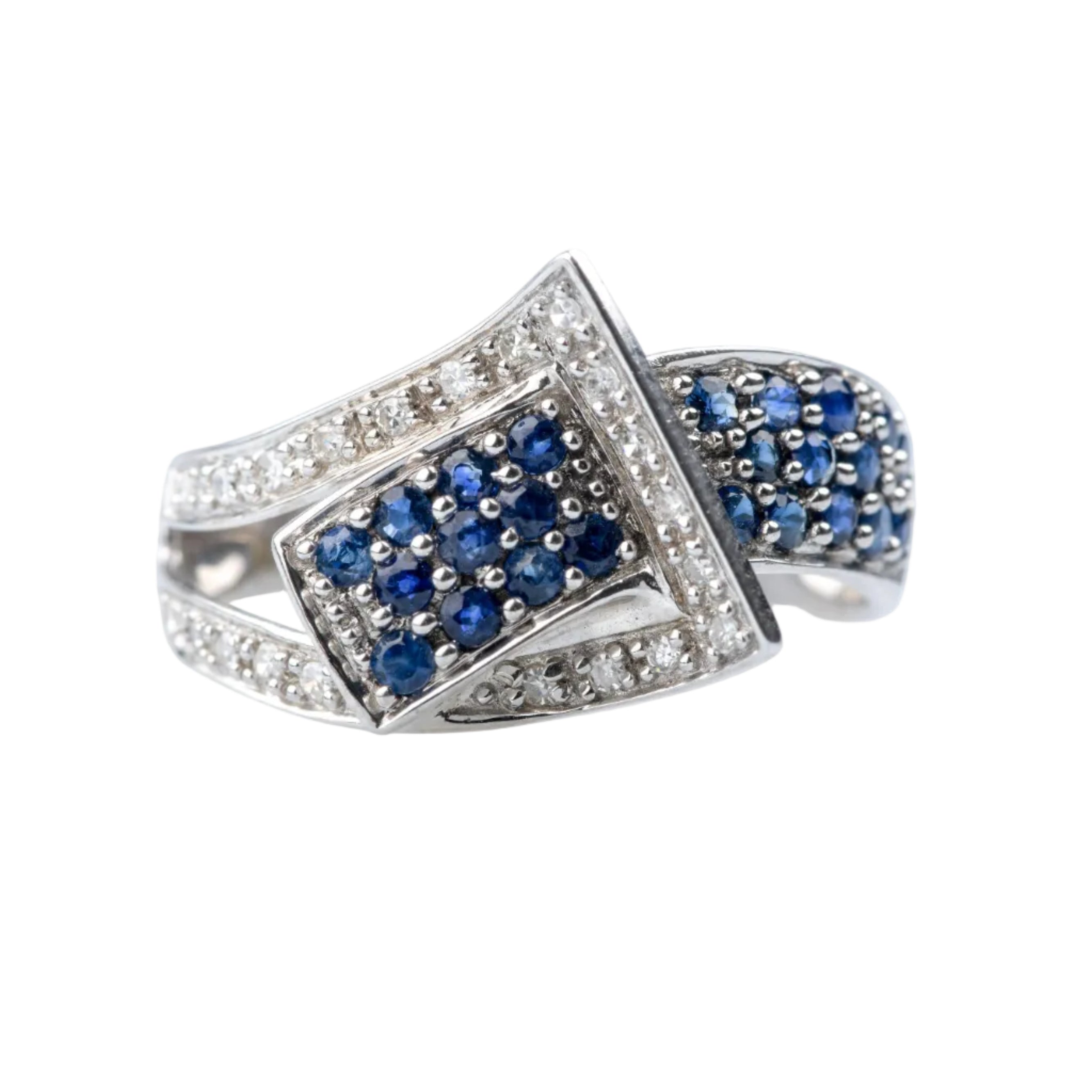 Bague Saphirs et diamants croisée en or jaune