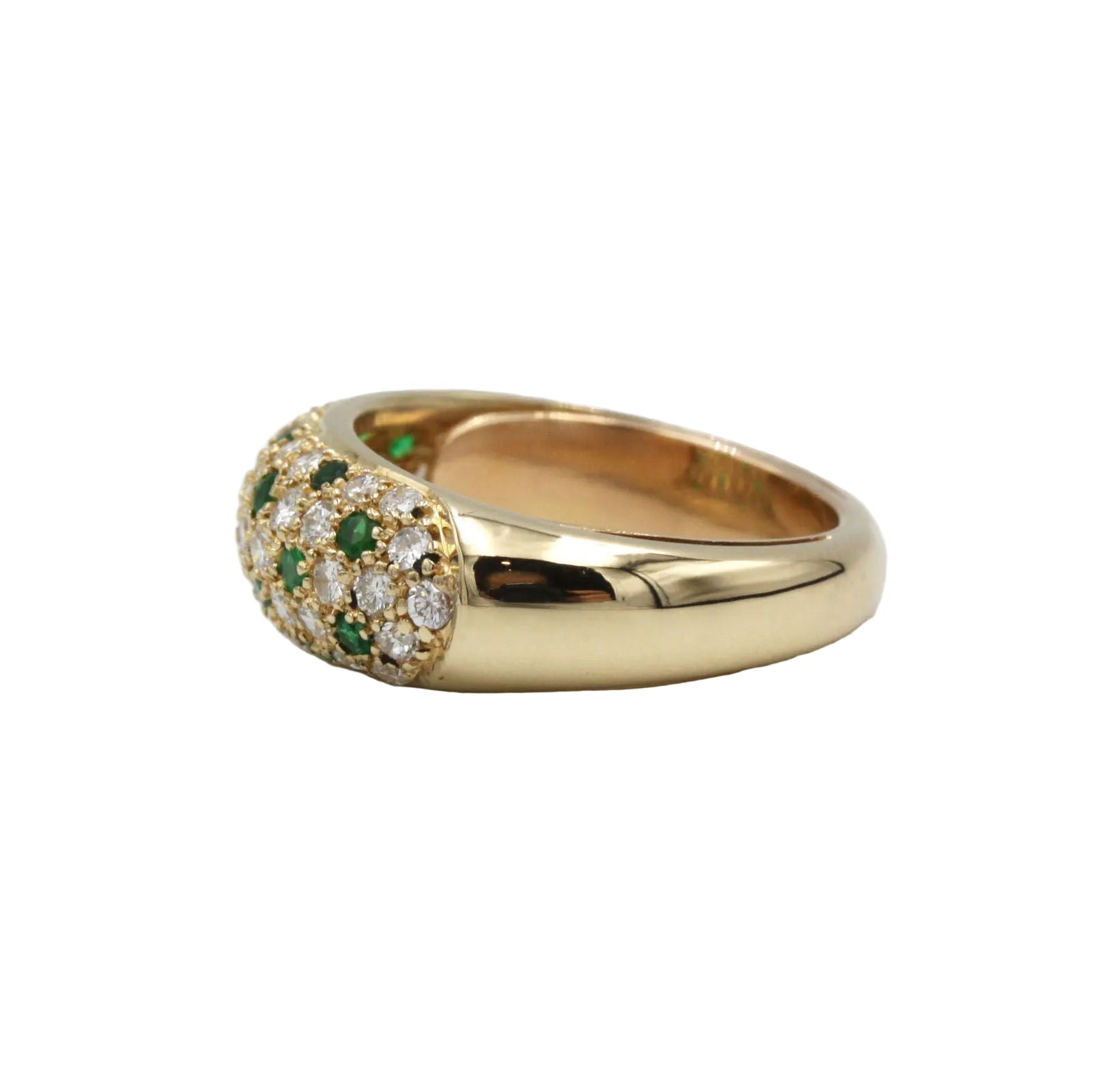 Bague Jonc en or jaune, émeraudes et diamants