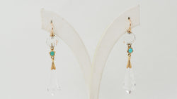 Boucles d'oreilles en or jaune, cristal de roche et turquoise