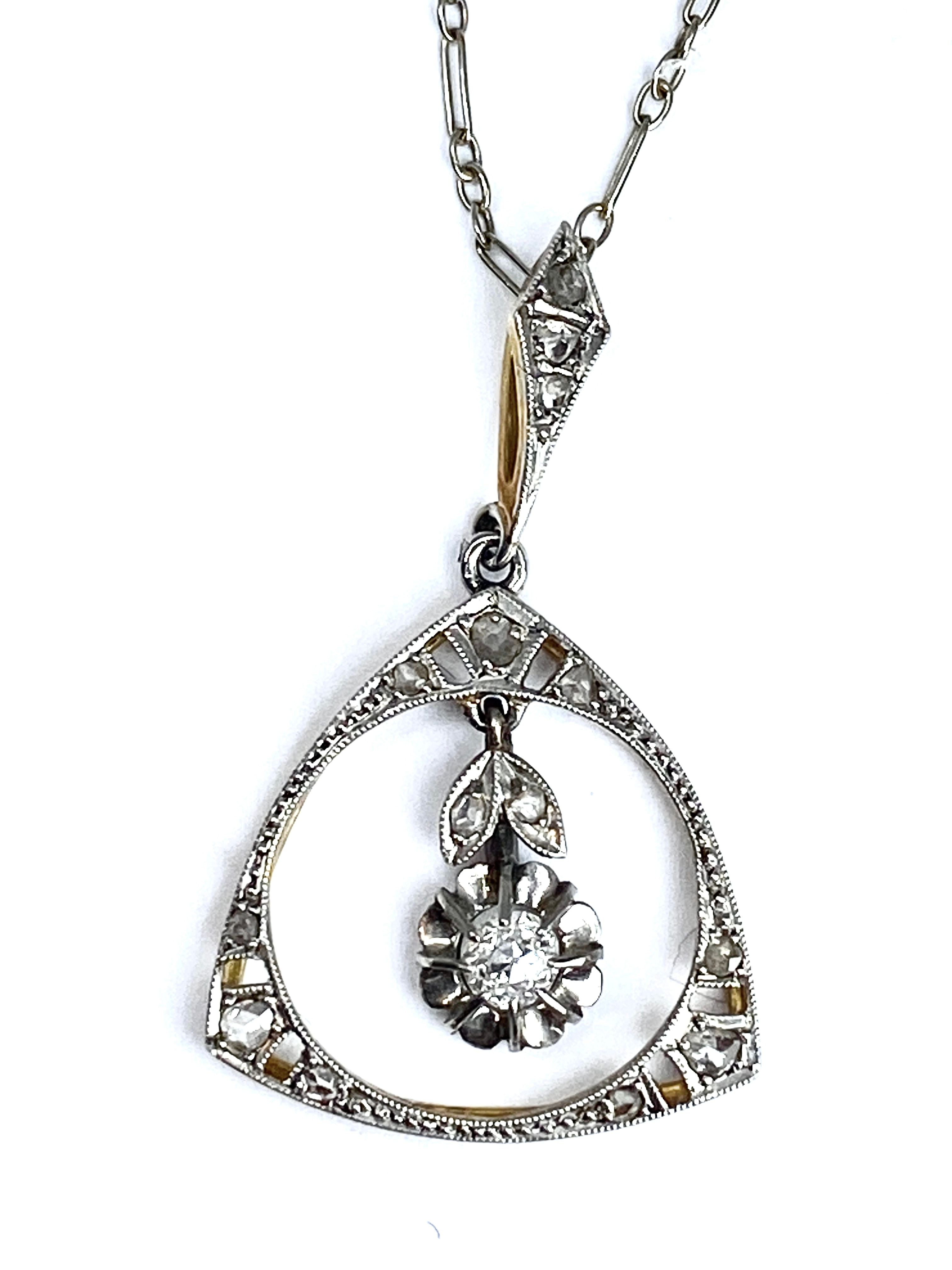 Pendentif en diamant et sa chaîne en or 18 carats, époque Art Deco