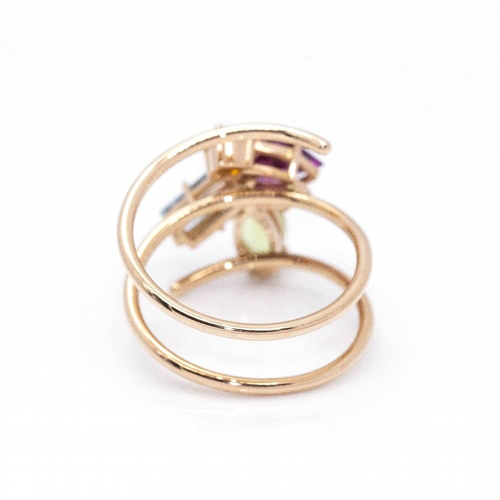 Bague Cocktail en or rose, péridot, topaze, grenat, tourmaline et diamant