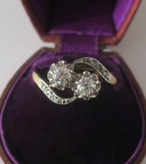 Bague Toi et Moi en or jaune et platine