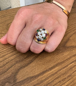 Bague En Or, Rubis, Diamants, Saphirs Et Emeraudes